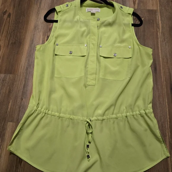 Michael Kors Green Sleeveless Tunic with Mandarin Collar - Picture 7 of 9